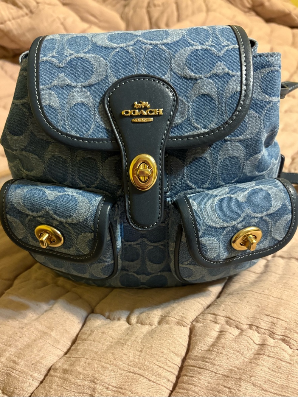 Coach Hadley backpack in Blue Signature Denim Mini Backpack with Gold Hardware